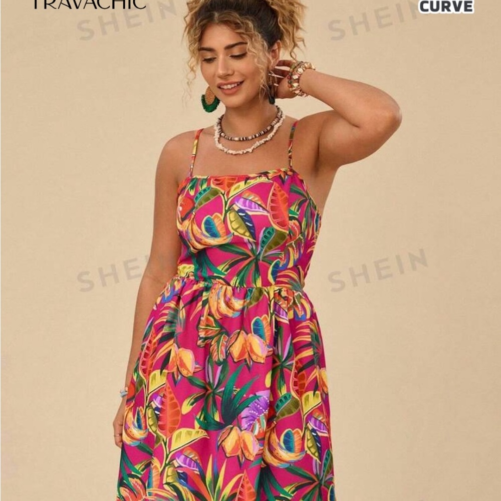 SHEIN Pink Yellow Sundress Sleeveless Spaghetti Strap Backless
